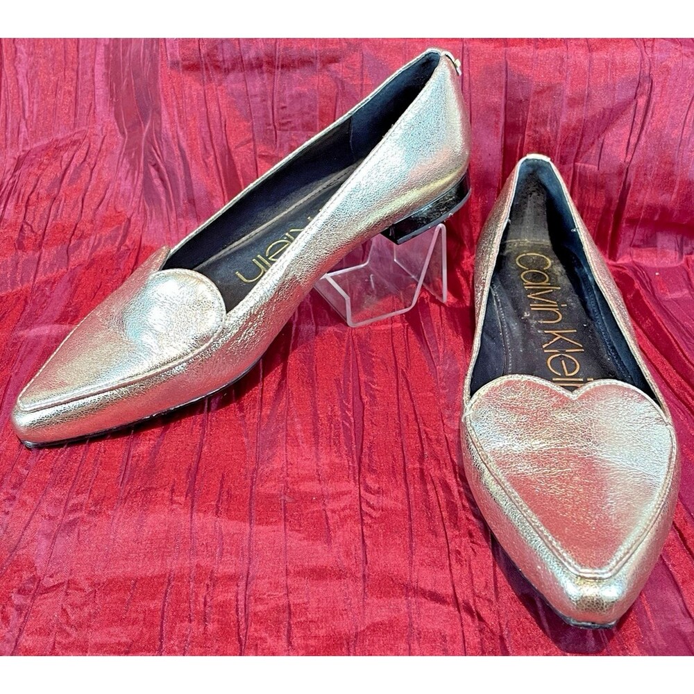 Womens Calvin Klein Gold Flat Ballerina Style Espadrille Shoes sz 8
